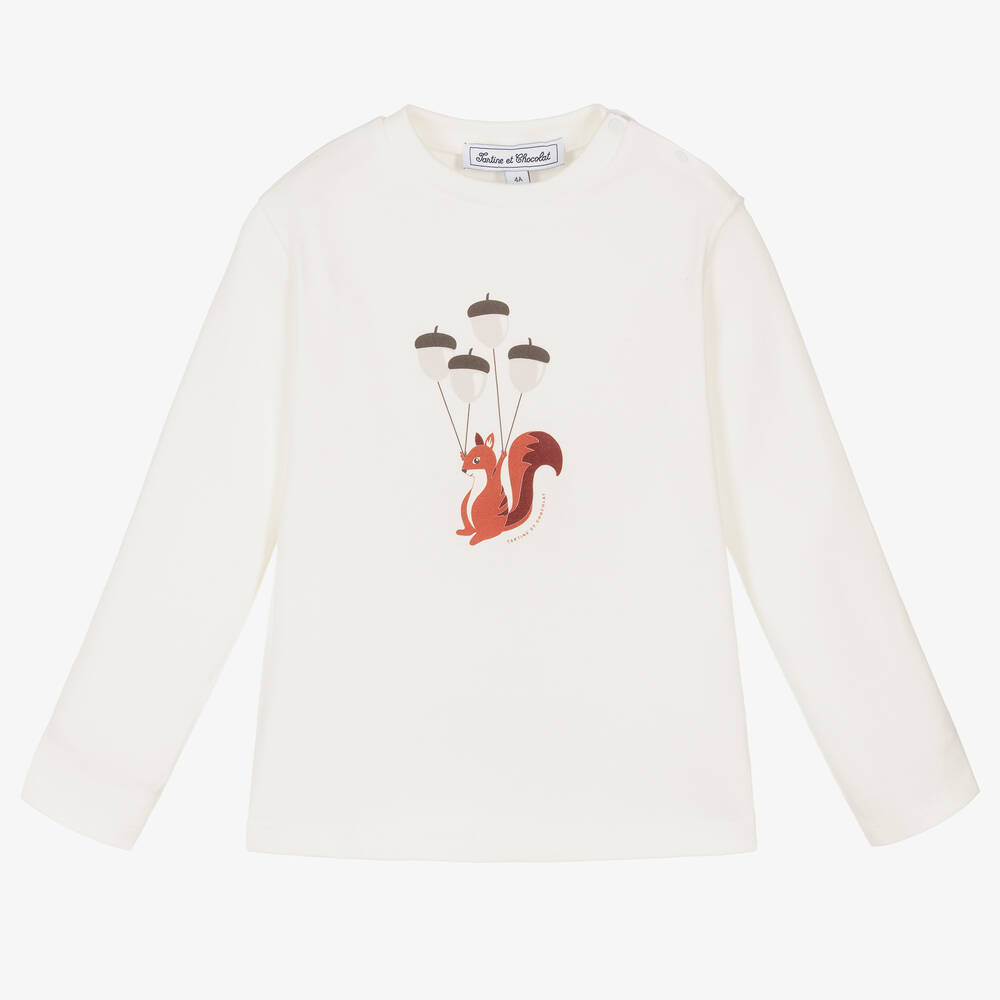 Tartine et Chocolat-Boys Ivory Cotton Squirrel Top | Childrensalon Outlet