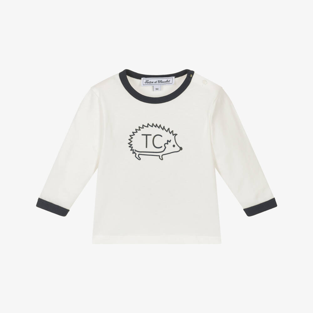 Tartine et Chocolat-Boys Ivory Hedgehog Cotton Top | Childrensalon Outlet