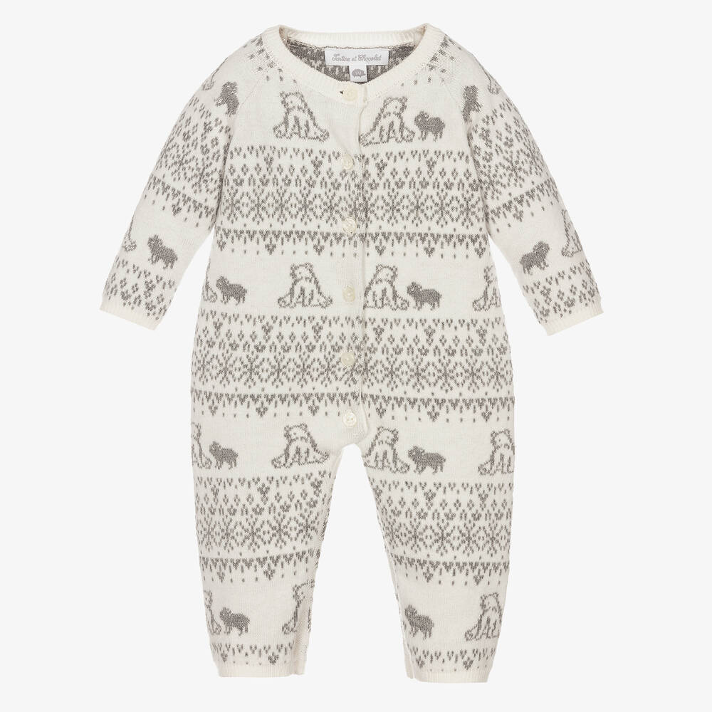 Tartine et Chocolat - Boys Ivory Knitted Romper | Childrensalon