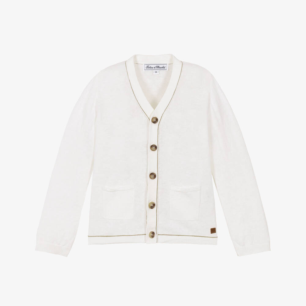 Tartine et Chocolat-Boys Ivory Linen & Cotton Cardigan | Childrensalon Outlet