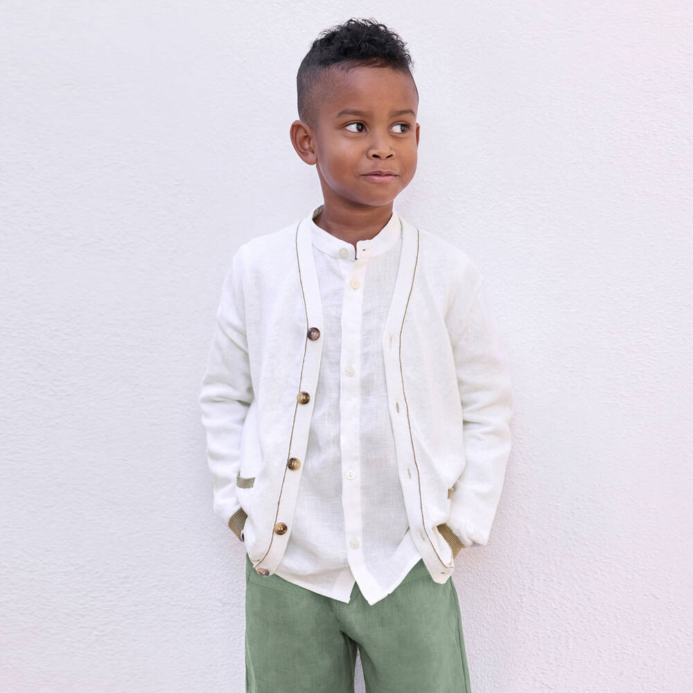 Tartine et Chocolat-Boys Ivory Linen & Cotton Cardigan | Childrensalon Outlet