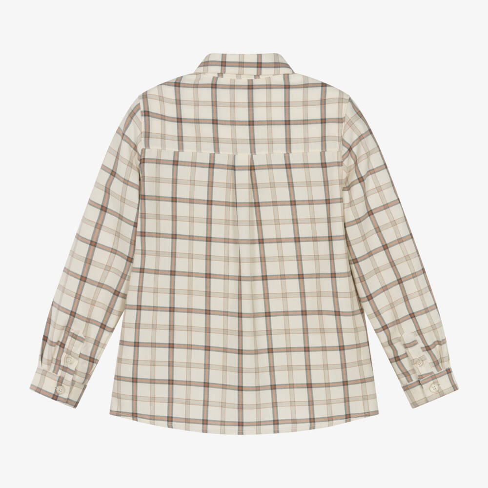 Tartine et Chocolat-Boys Ivory Plaid Wool Blend Shirt | Childrensalon Outlet