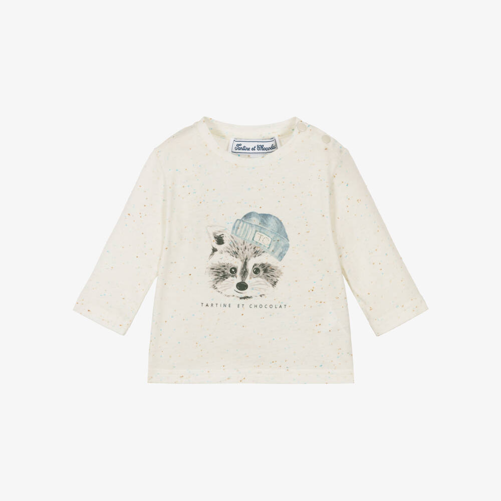 Tartine et Chocolat-Кремовый хлопковый топ с енотом для мальчиков | Childrensalon Outlet