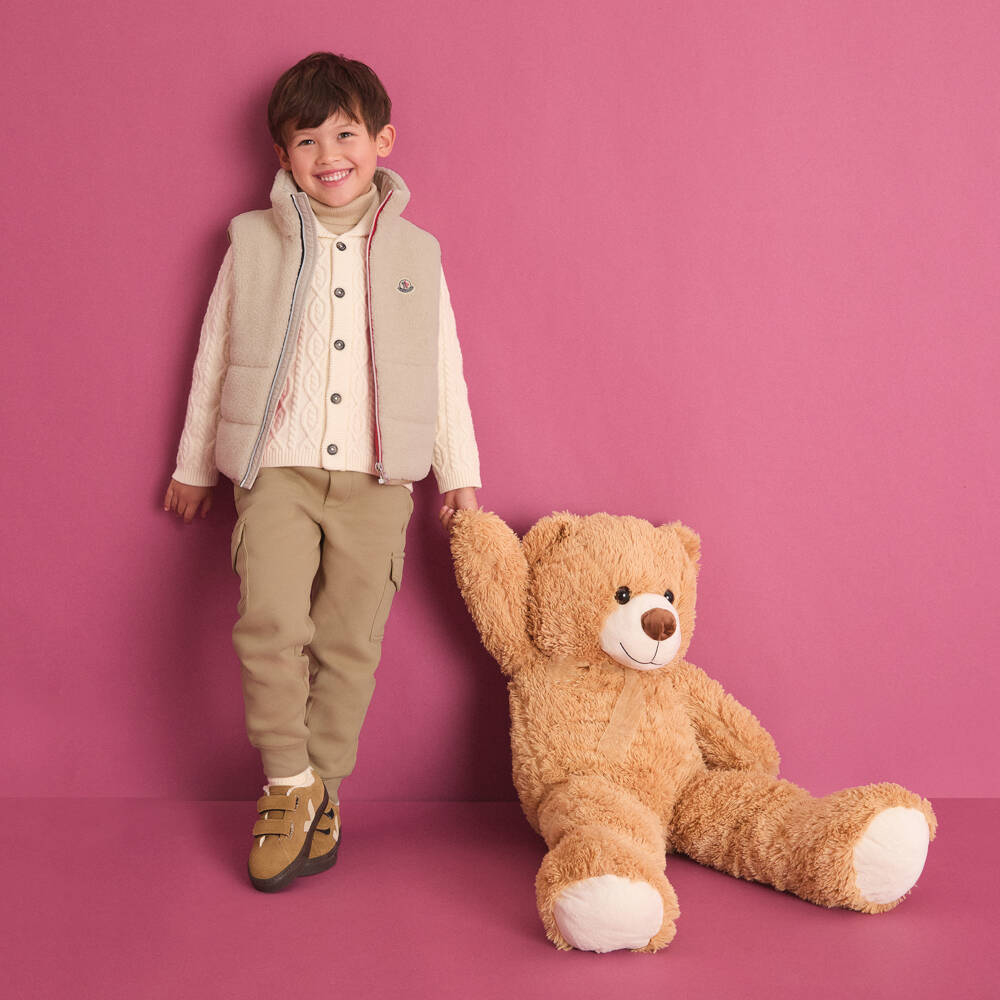 Tartine et Chocolat-Boys Ivory Wool Cable Knit Shawl Collar Cardigan | Childrensalon Outlet