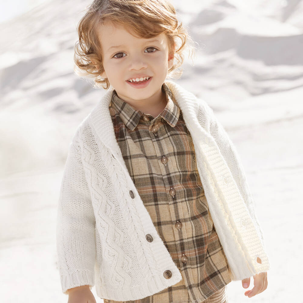 Tartine et Chocolat-Boys Ivory Wool Knit Cardigan | Childrensalon Outlet