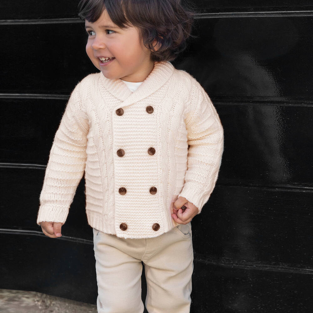 Tartine et Chocolat-Boys Ivory Wool Knitted Cardigan | Childrensalon Outlet