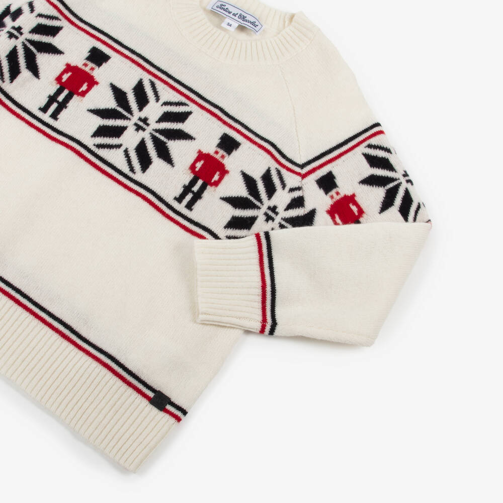 Tartine et Chocolat-Boys Ivory Wool Knitted Fair Isle Sweater | Childrensalon Outlet
