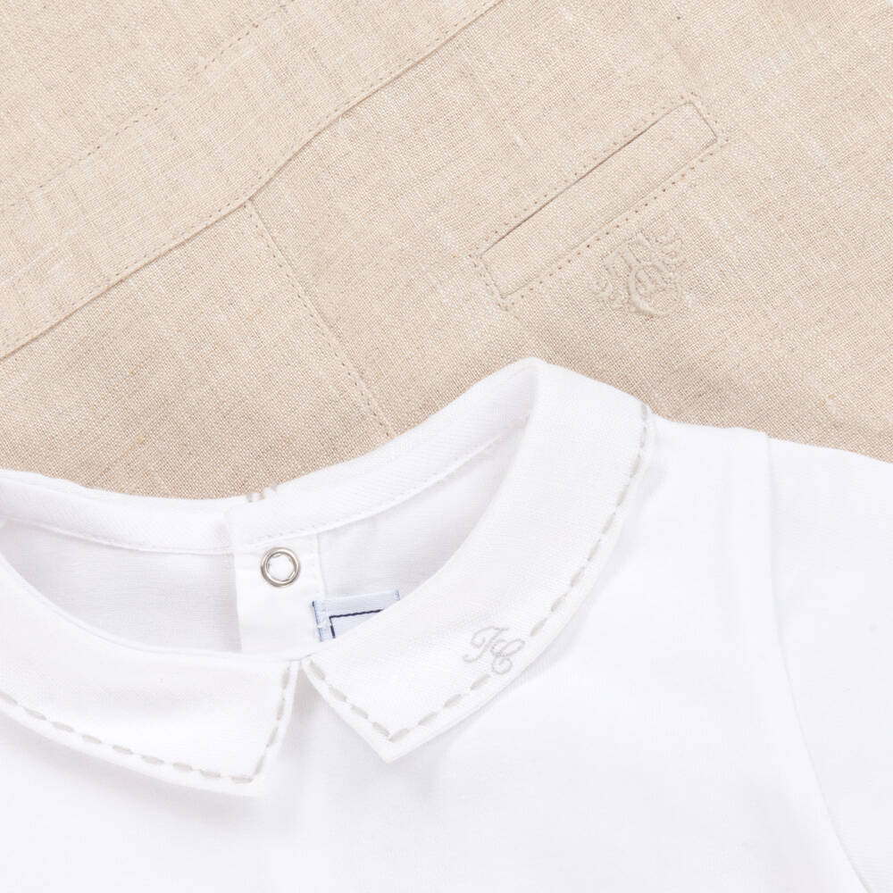 Tartine et Chocolat-Boys Linen Beige Dungaree Ensemble | Childrensalon Outlet