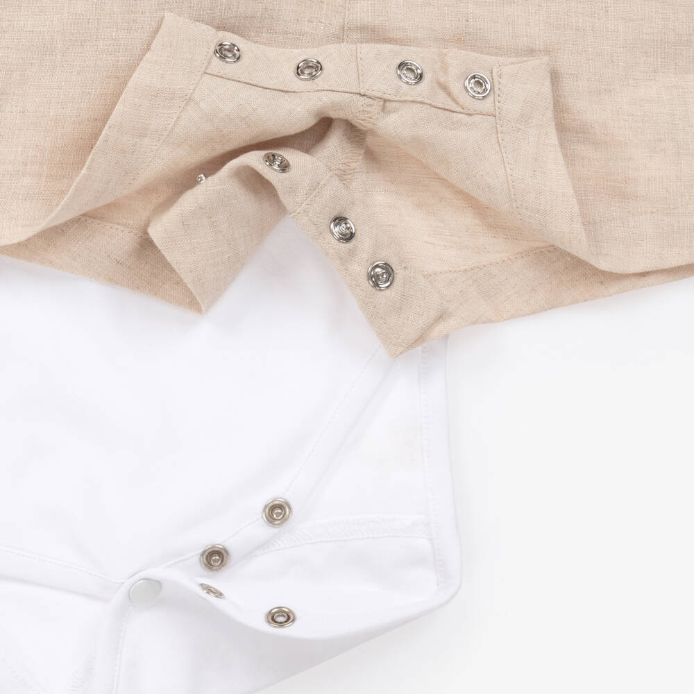 Tartine et Chocolat-Boys Linen Beige Dungaree Ensemble | Childrensalon Outlet