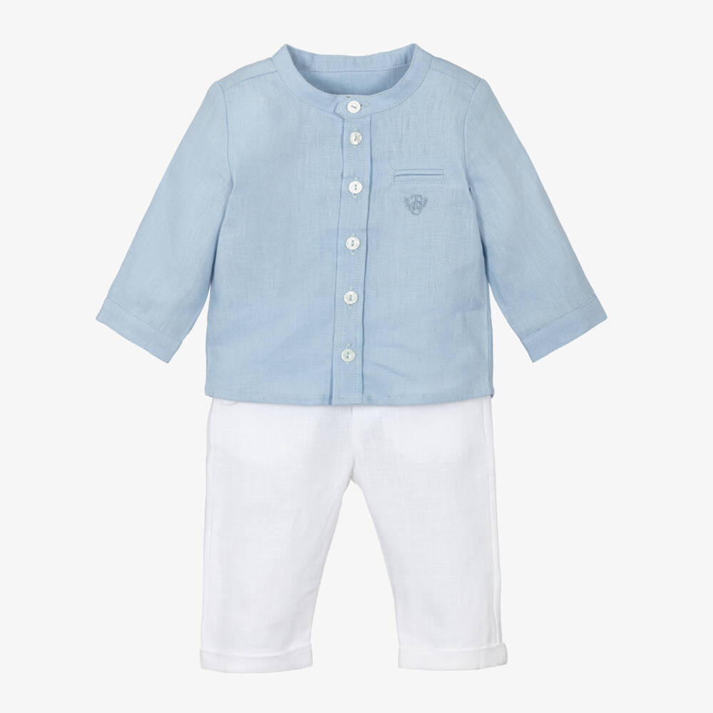 Tartine et Chocolat-Boys Linen Ensemble in Blue & White | Childrensalon Outlet