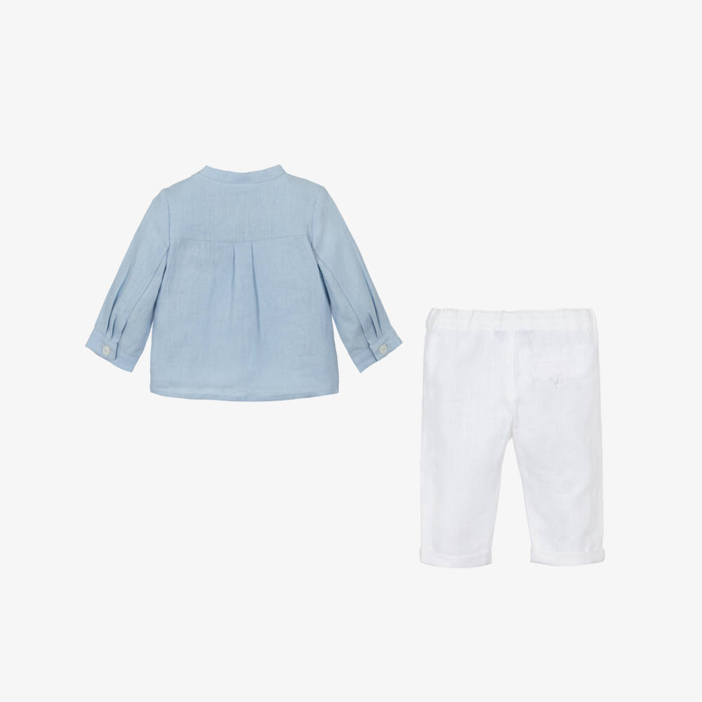 Tartine et Chocolat-Boys Linen Ensemble in Blue & White | Childrensalon Outlet