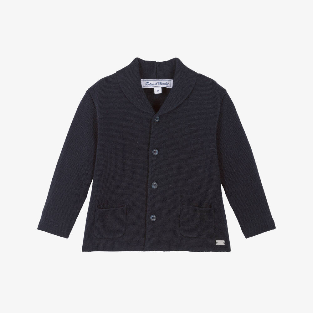 Tartine et Chocolat-Boys Navy Blue Cardigan with Shawl Collar | Childrensalon Outlet