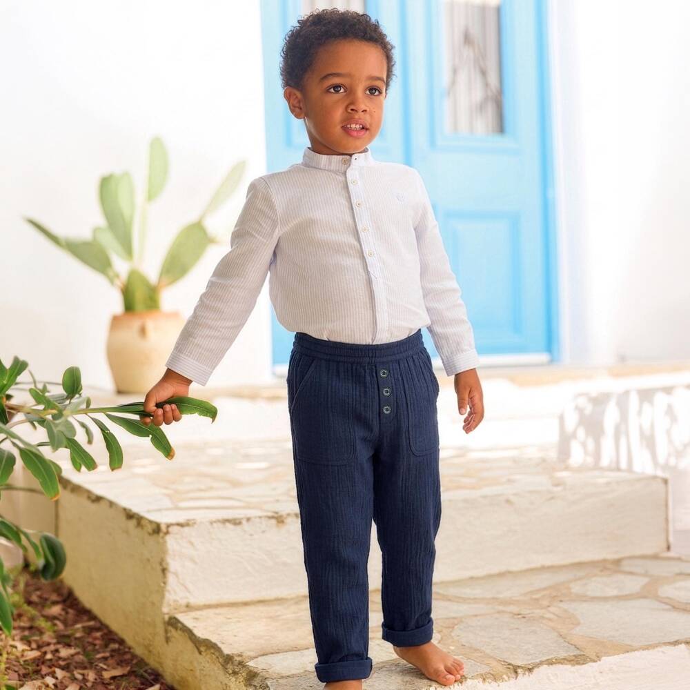 Tartine et Chocolat-Boys Navy Blue Cotton Muslin Trousers | Childrensalon Outlet
