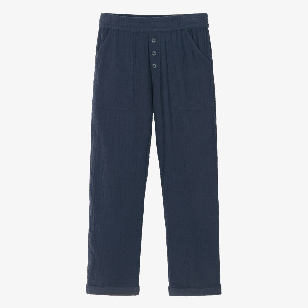 Tartine et Chocolat-Boys Navy Blue Cotton Muslin Trousers | Childrensalon Outlet