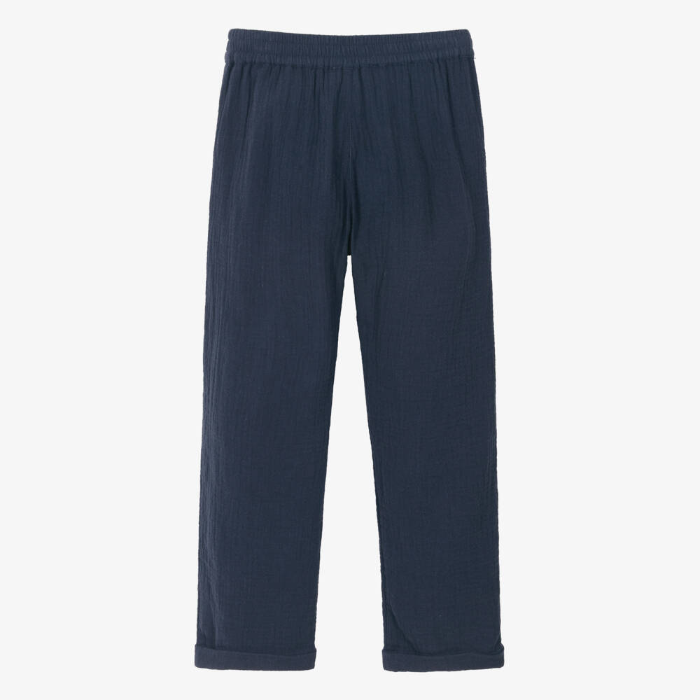 Tartine et Chocolat-Boys Navy Blue Cotton Muslin Trousers | Childrensalon Outlet