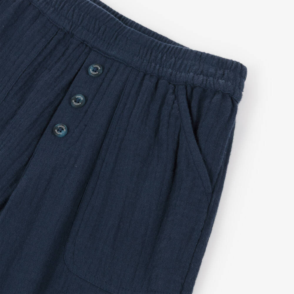 Tartine et Chocolat-Boys Navy Blue Cotton Muslin Trousers | Childrensalon Outlet