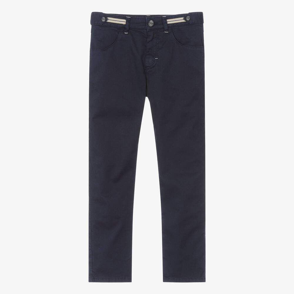 Tartine et Chocolat-Boys Navy Blue Cotton Twill Trousers | Childrensalon Outlet