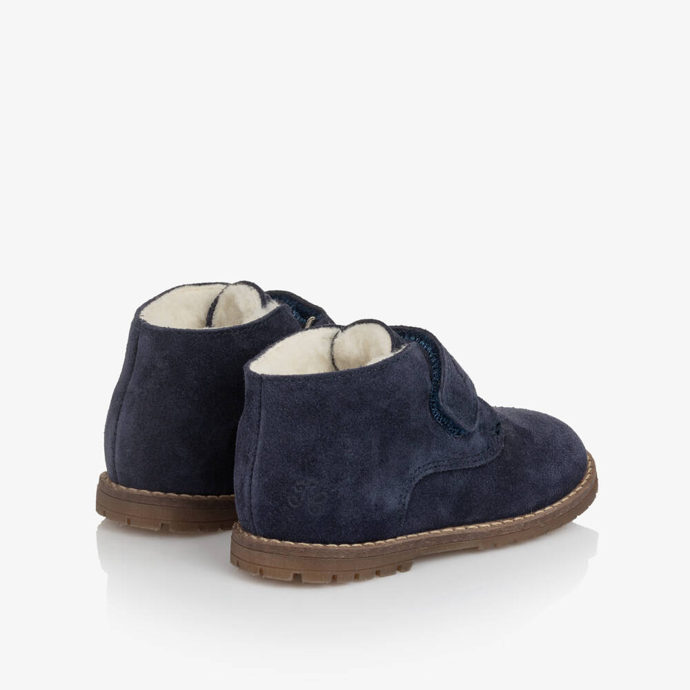 Tartine et Chocolat-Boys Navy Blue Faux Suede Velcro First Walkers | Childrensalon Outlet