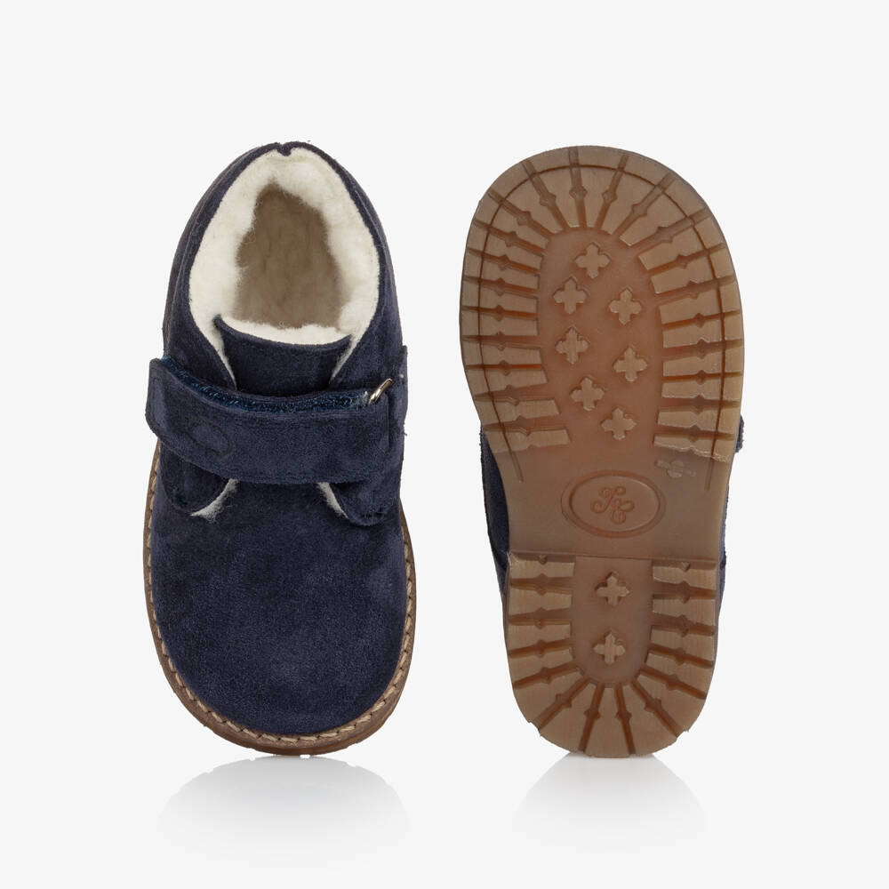 Tartine et Chocolat-Boys Navy Blue Faux Suede Velcro First Walkers | Childrensalon Outlet