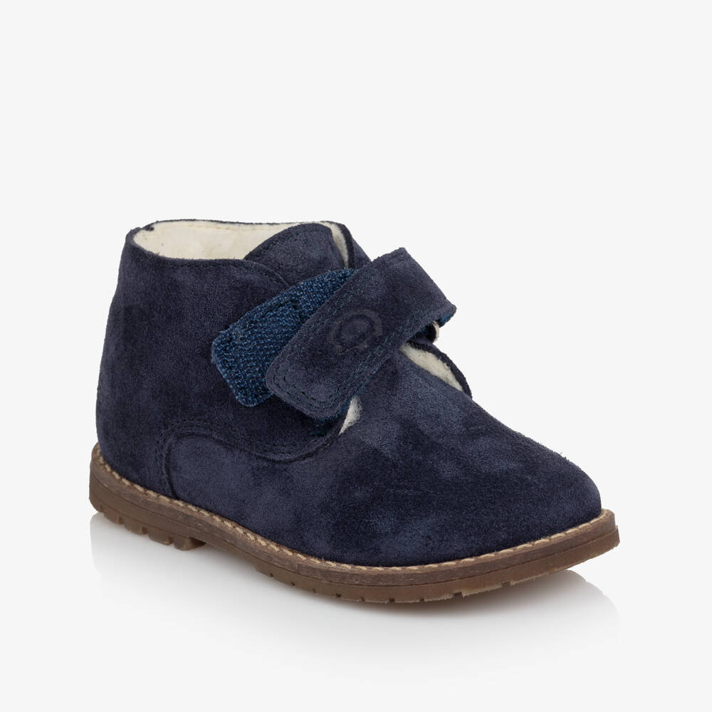 Tartine et Chocolat-Boys Navy Blue Faux Suede Velcro First Walkers | Childrensalon Outlet