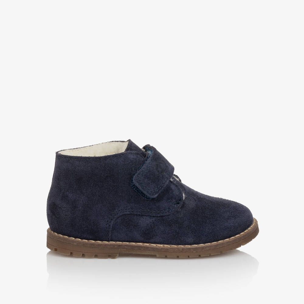 Tartine et Chocolat-Boys Navy Blue Faux Suede Velcro First Walkers | Childrensalon Outlet