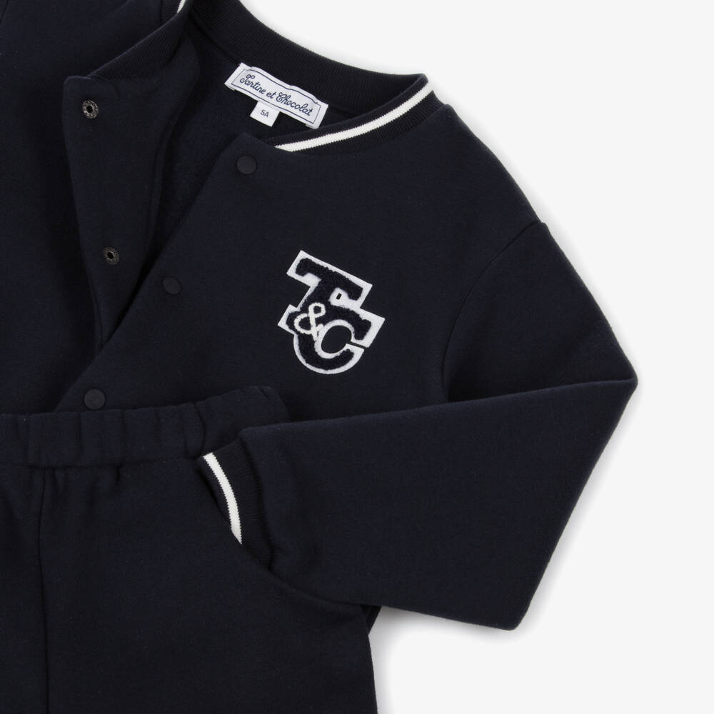 Tartine et Chocolat-Boys Navy Blue Jersey Varsity Trouser Set | Childrensalon Outlet