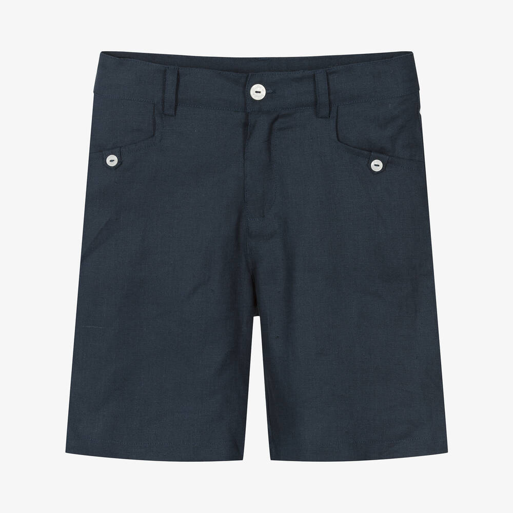 Tartine et Chocolat-Boys Navy Blue Linen Shorts | Childrensalon Outlet