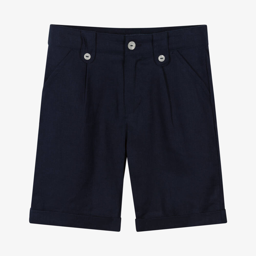Tartine et Chocolat-Boys Navy Blue Linen Shorts | Childrensalon Outlet