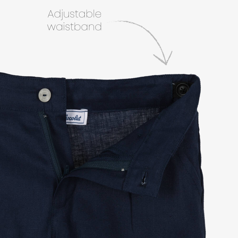 Tartine et Chocolat-Boys Navy Blue Linen Shorts | Childrensalon Outlet