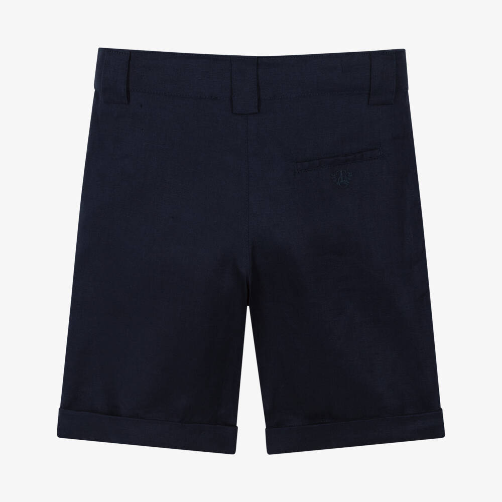 Tartine et Chocolat-Boys Navy Blue Linen Shorts | Childrensalon Outlet