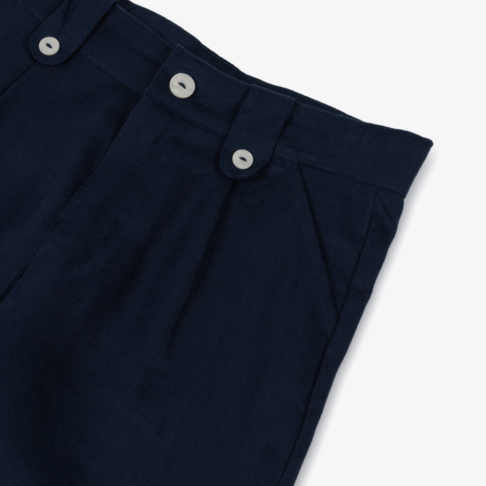 Tartine et Chocolat-Boys Navy Blue Linen Shorts | Childrensalon Outlet