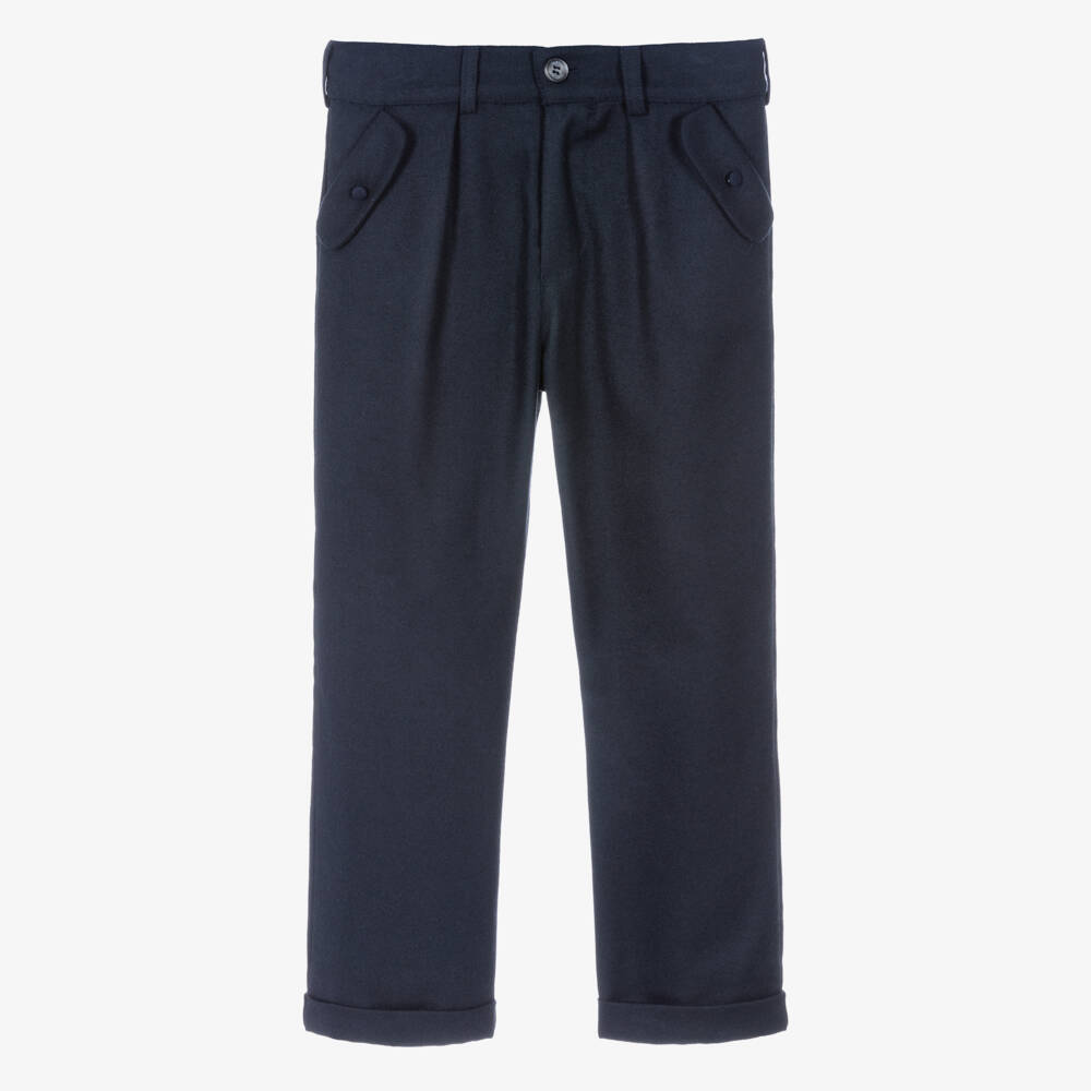 Tartine et Chocolat-Boys Navy Blue Smart Flannel Trousers | Childrensalon Outlet