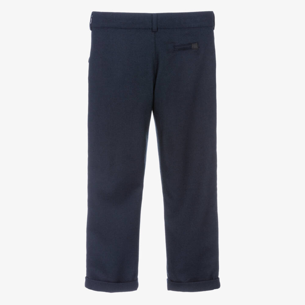 Tartine et Chocolat-Boys Navy Blue Smart Flannel Trousers | Childrensalon Outlet