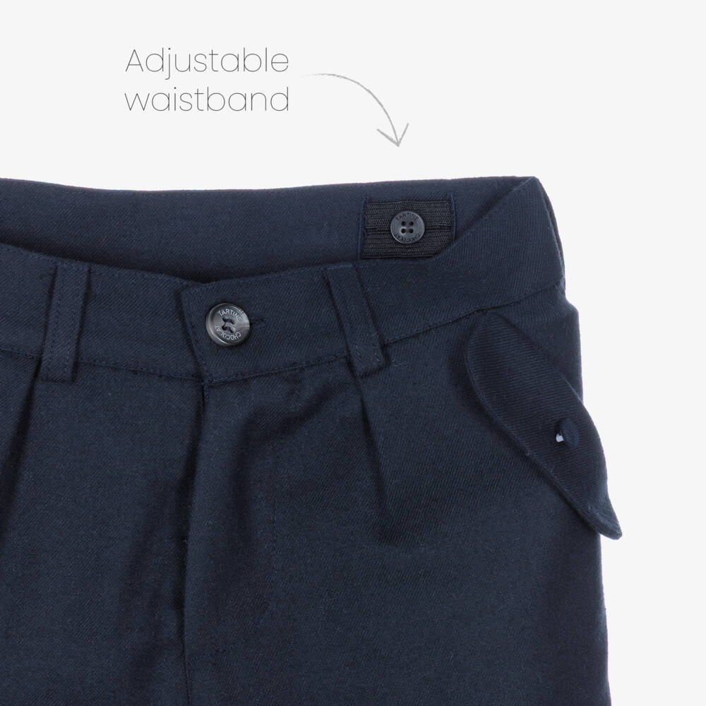Tartine et Chocolat-Boys Navy Blue Smart Flannel Trousers | Childrensalon Outlet