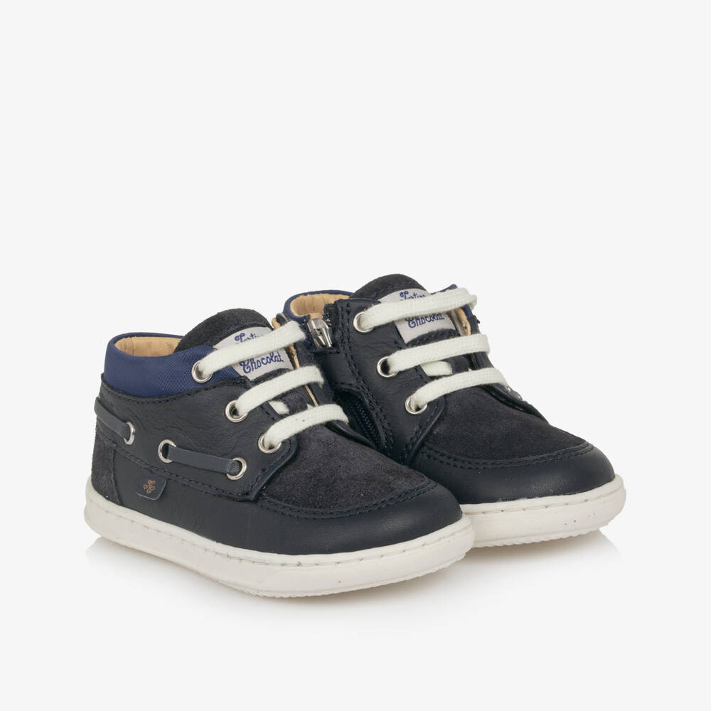 Tartine et Chocolat-Boys Navy Leather Toddler Boots | Childrensalon Outlet