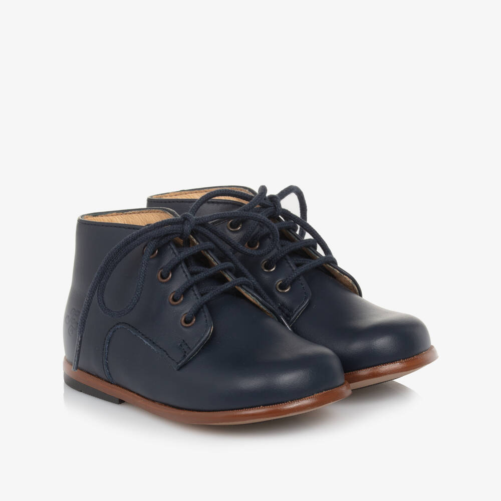Tartine et Chocolat-Boys Navy Leather Walker Booties | Childrensalon Outlet