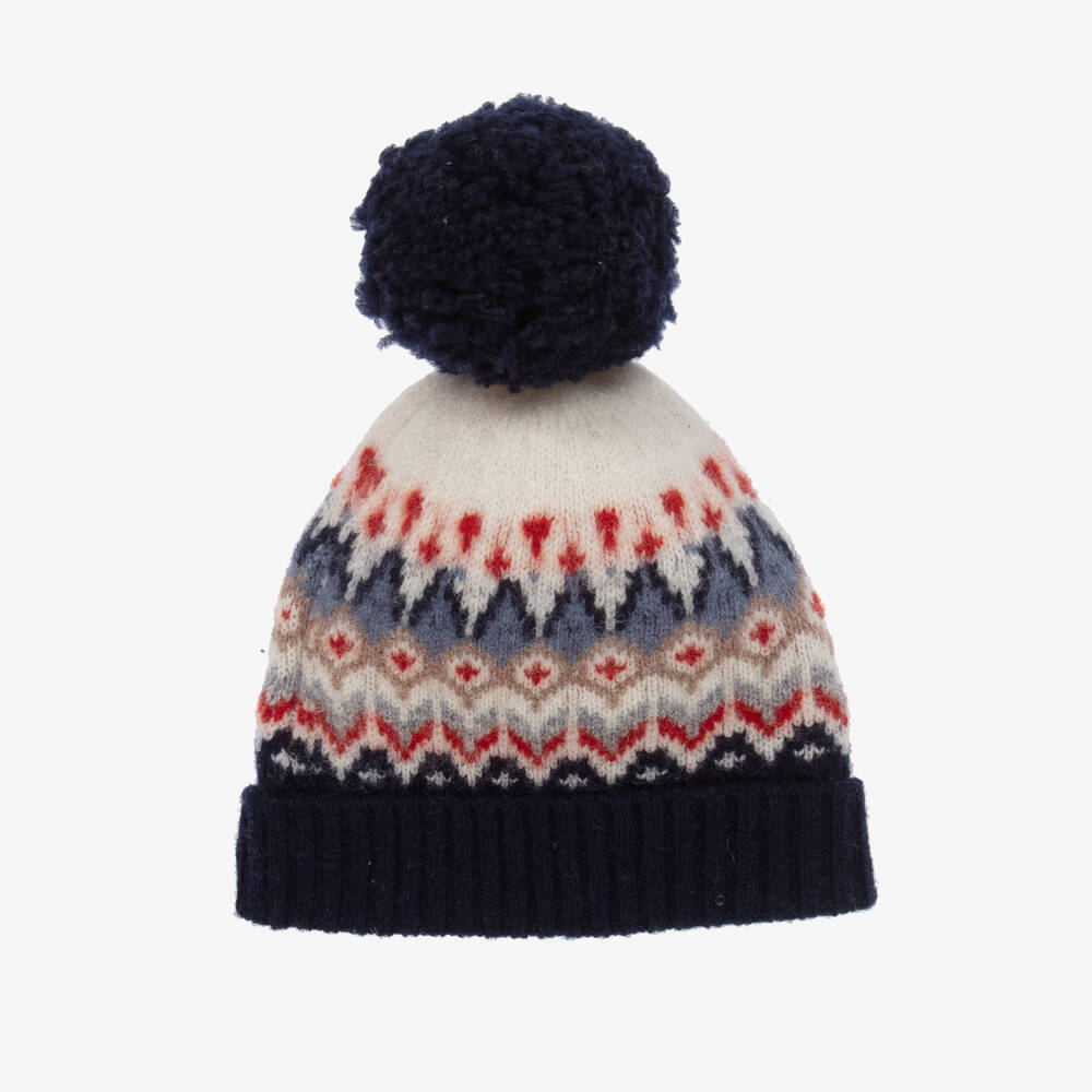 Tartine et Chocolat-Boys Navy Wool Pom Pom Hat | Childrensalon Outlet