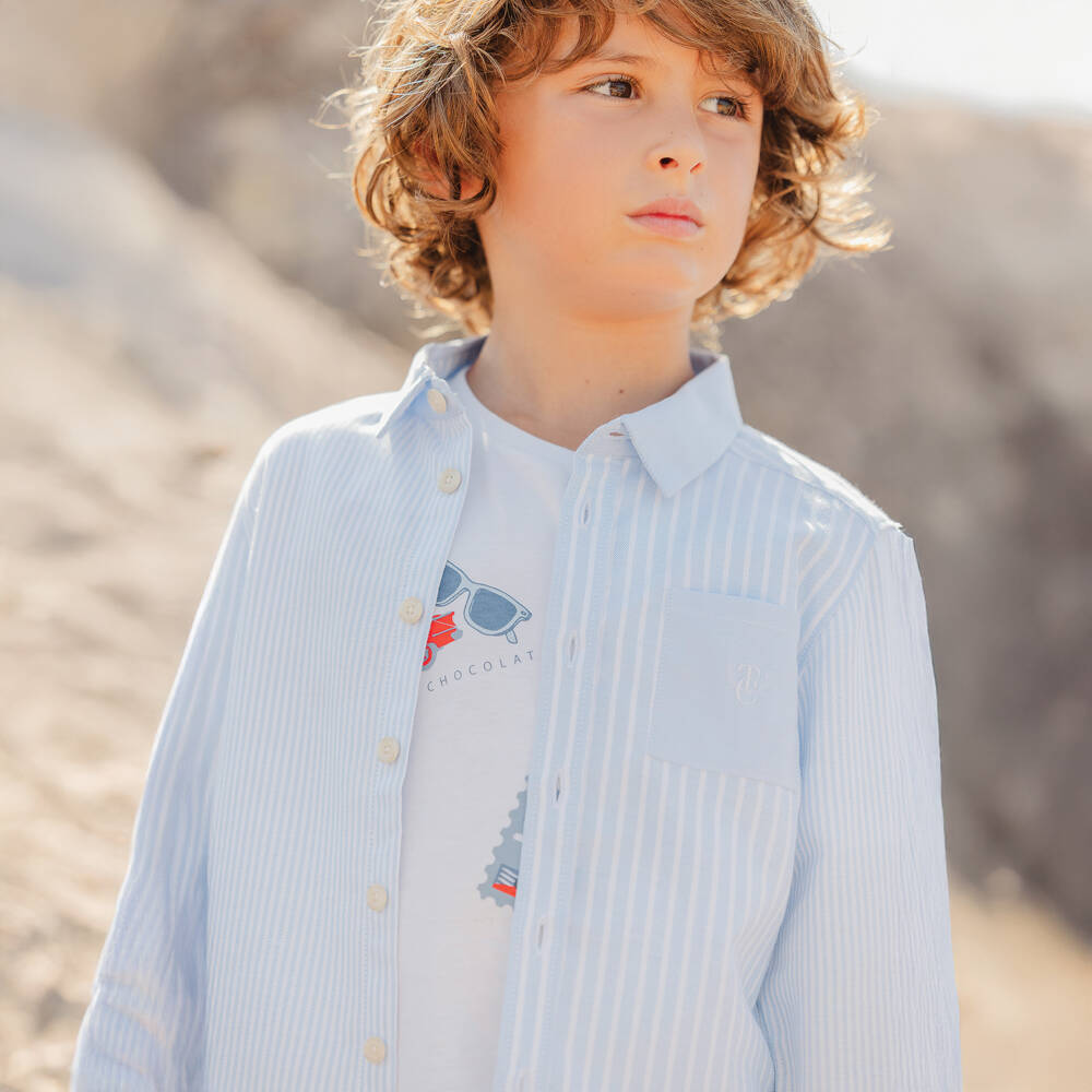 Tartine et Chocolat-قميص أزرق مخطط أوكسفورد للأولاد | Childrensalon Outlet