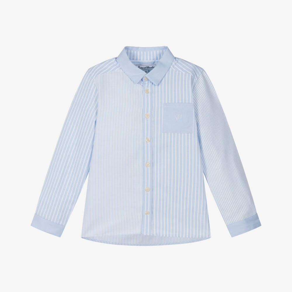 Tartine et Chocolat-Boys Oxford Striped Blue Shirt | Childrensalon Outlet