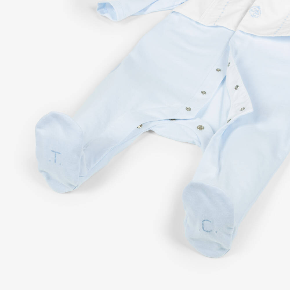 Tartine et Chocolat-Boys Pale Blue Cotton Babygrow with Embroidered Logo | Childrensalon Outlet