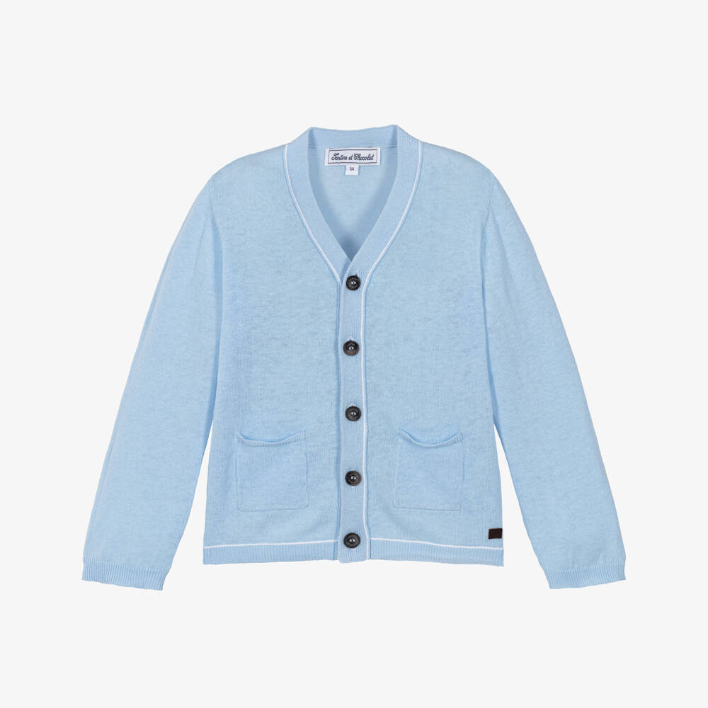 Tartine et Chocolat-Boys Pale Blue Linen & Cotton Cardigan | Childrensalon Outlet