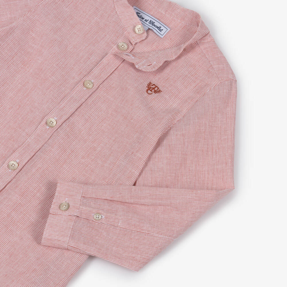Tartine et Chocolat-قميص أولاد بخطوط صدئة من مزيج الكتان | Childrensalon Outlet