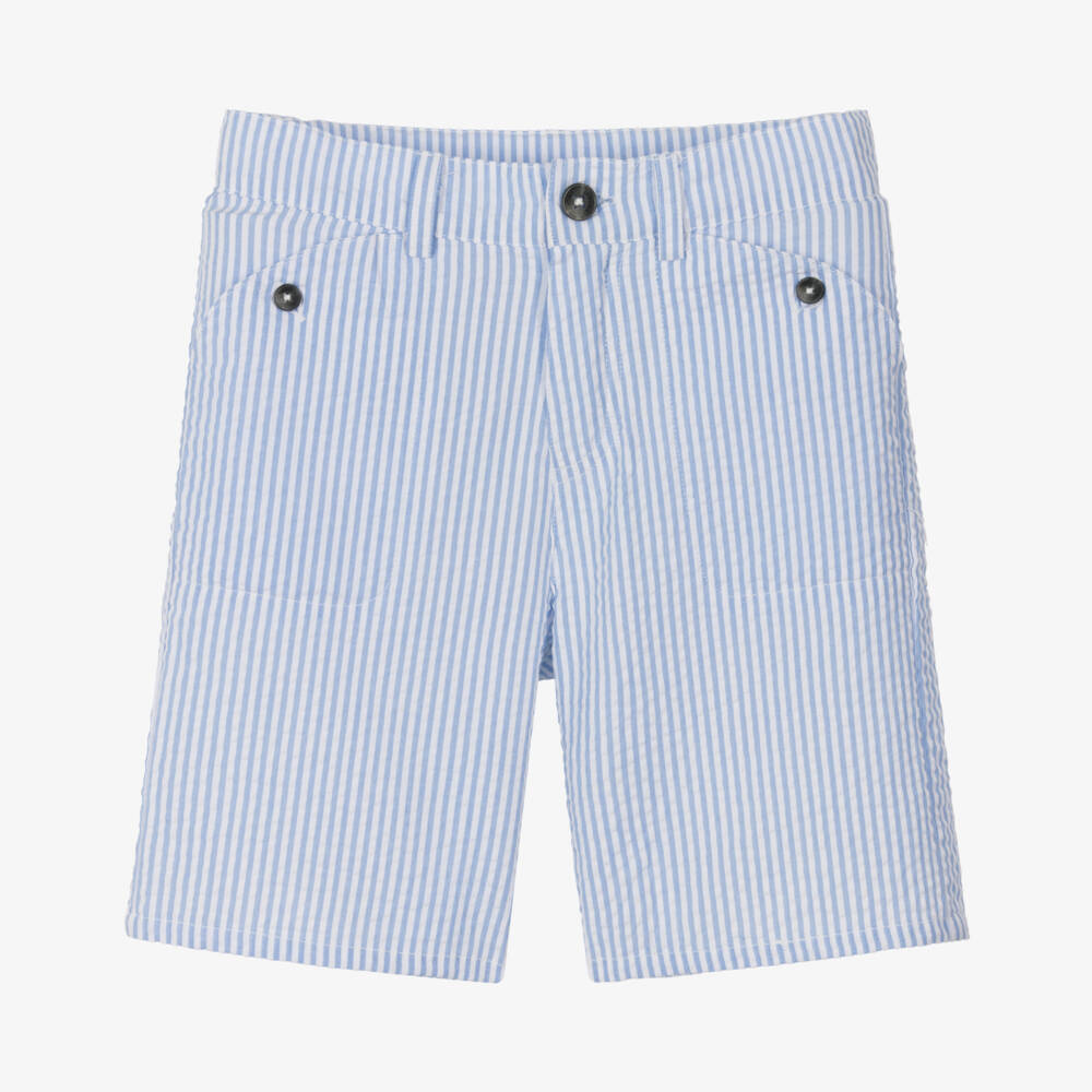 Tartine et Chocolat-Boys Sky-Blue Striped Cotton Shorts | Childrensalon Outlet