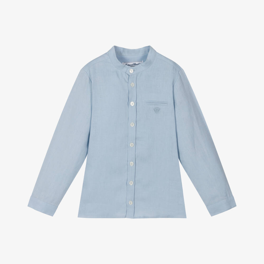Tartine et Chocolat-Boys Sky-Hued Linen Shirt | Childrensalon Outlet