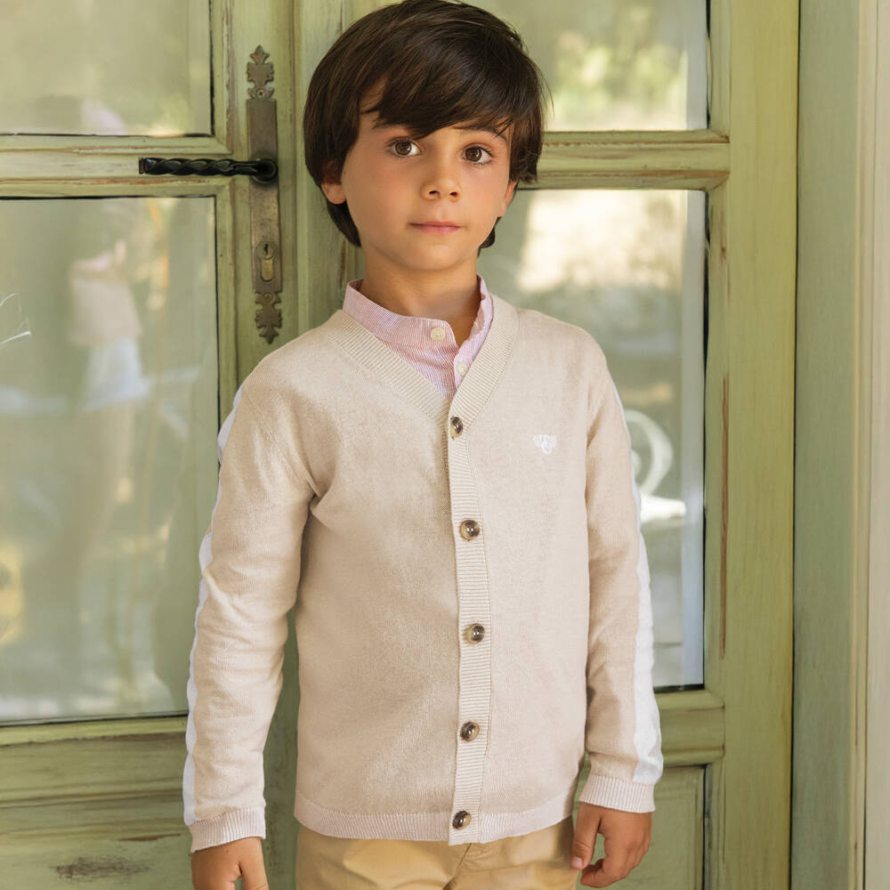 Tartine et Chocolat-Boys Soft Beige Linen Cardigan | Childrensalon Outlet