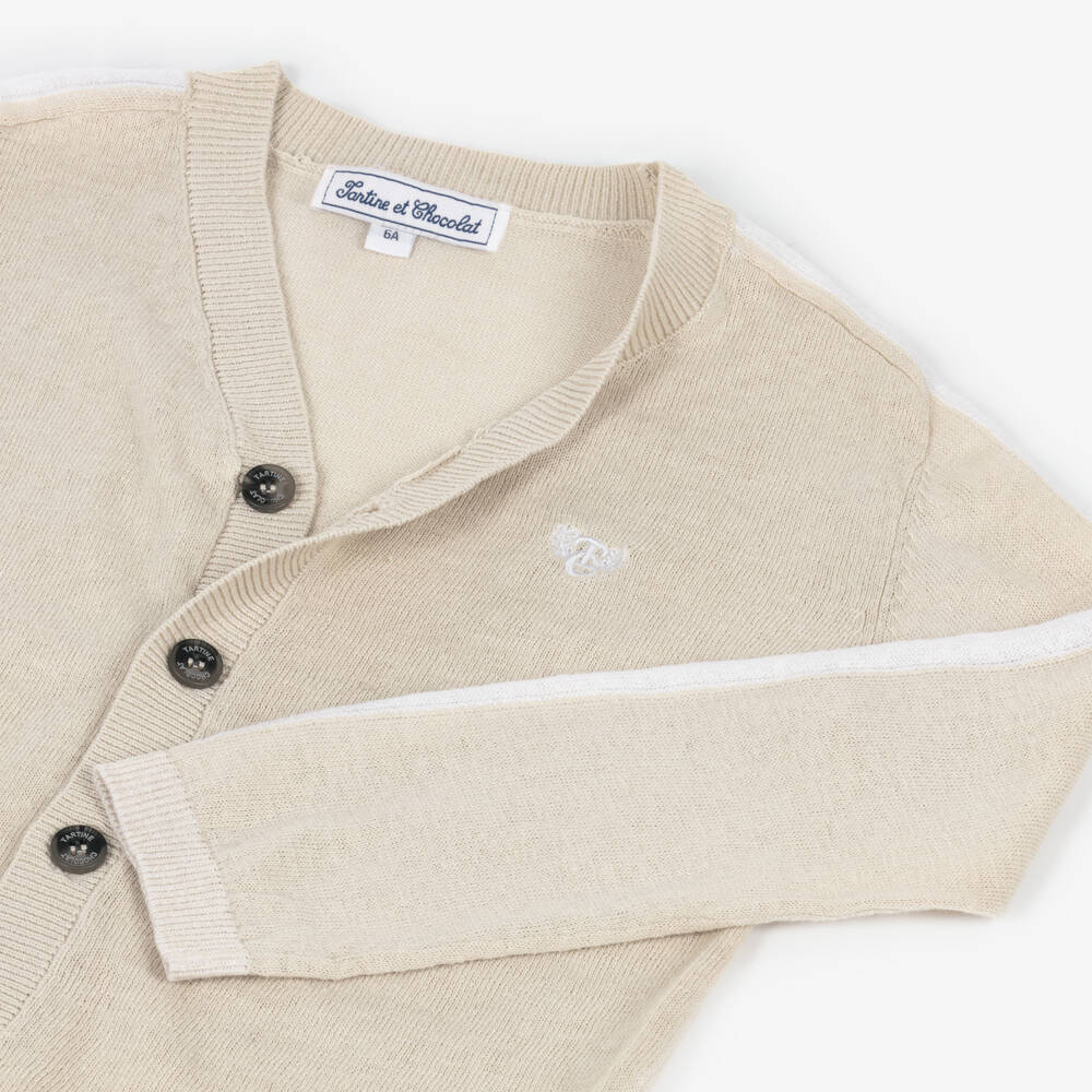 Tartine et Chocolat-Boys Soft Beige Linen Cardigan | Childrensalon Outlet