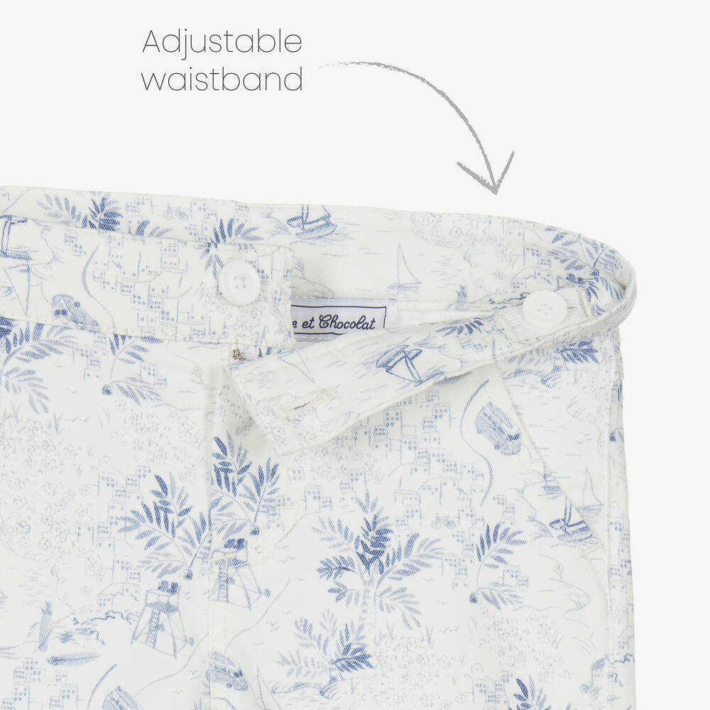 Tartine et Chocolat-شورت برمودا قطن تويل لون أزرق وأبيض للأولاد | Childrensalon Outlet