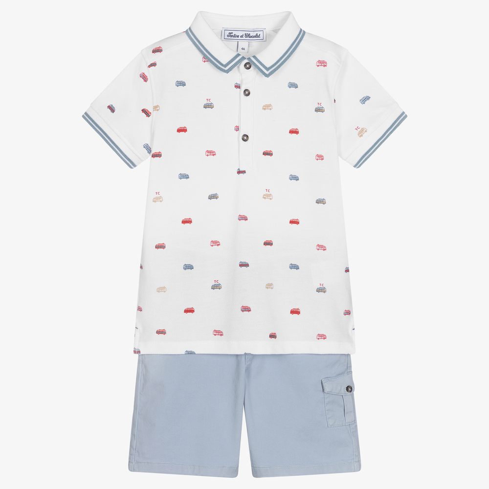 Tartine et Chocolat - Белая футболка и голубые шорты для мальчиков | Childrensalon