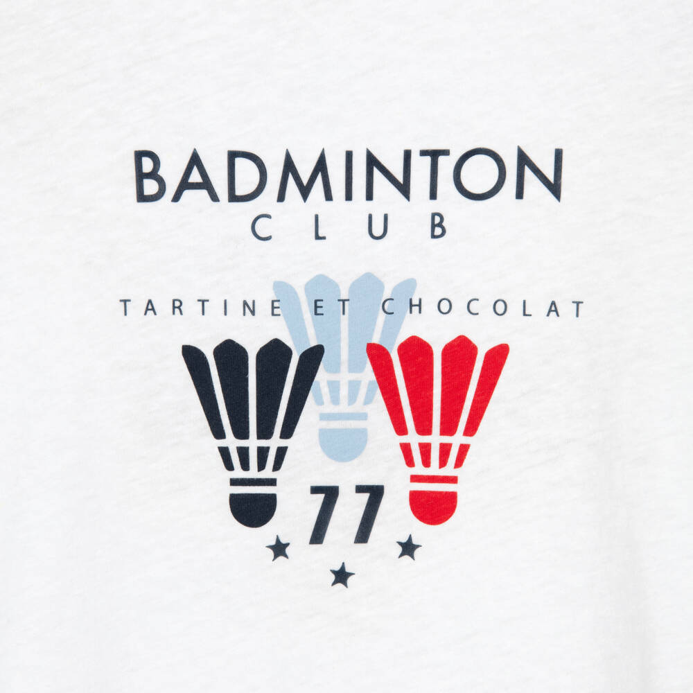 Tartine et Chocolat-Boys White Cotton Badminton T-Shirt | Childrensalon Outlet