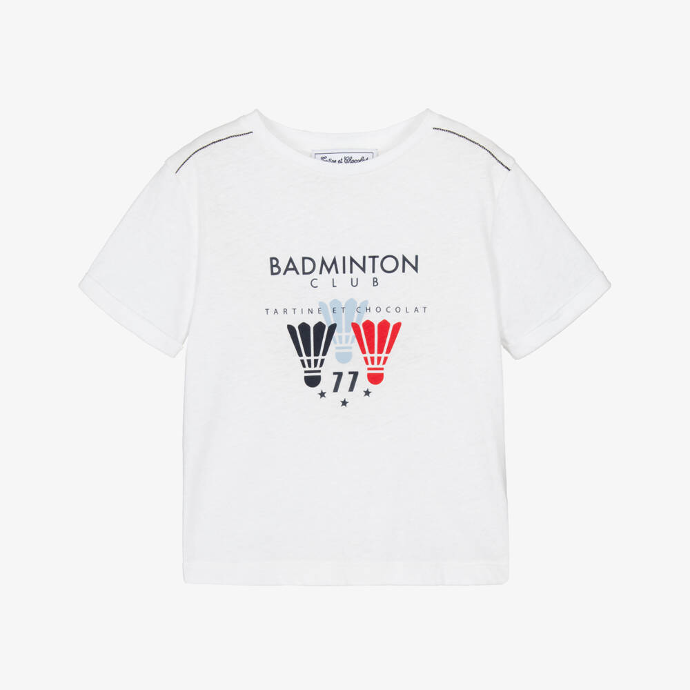 Tartine et Chocolat-Boys White Cotton Badminton T-Shirt | Childrensalon Outlet
